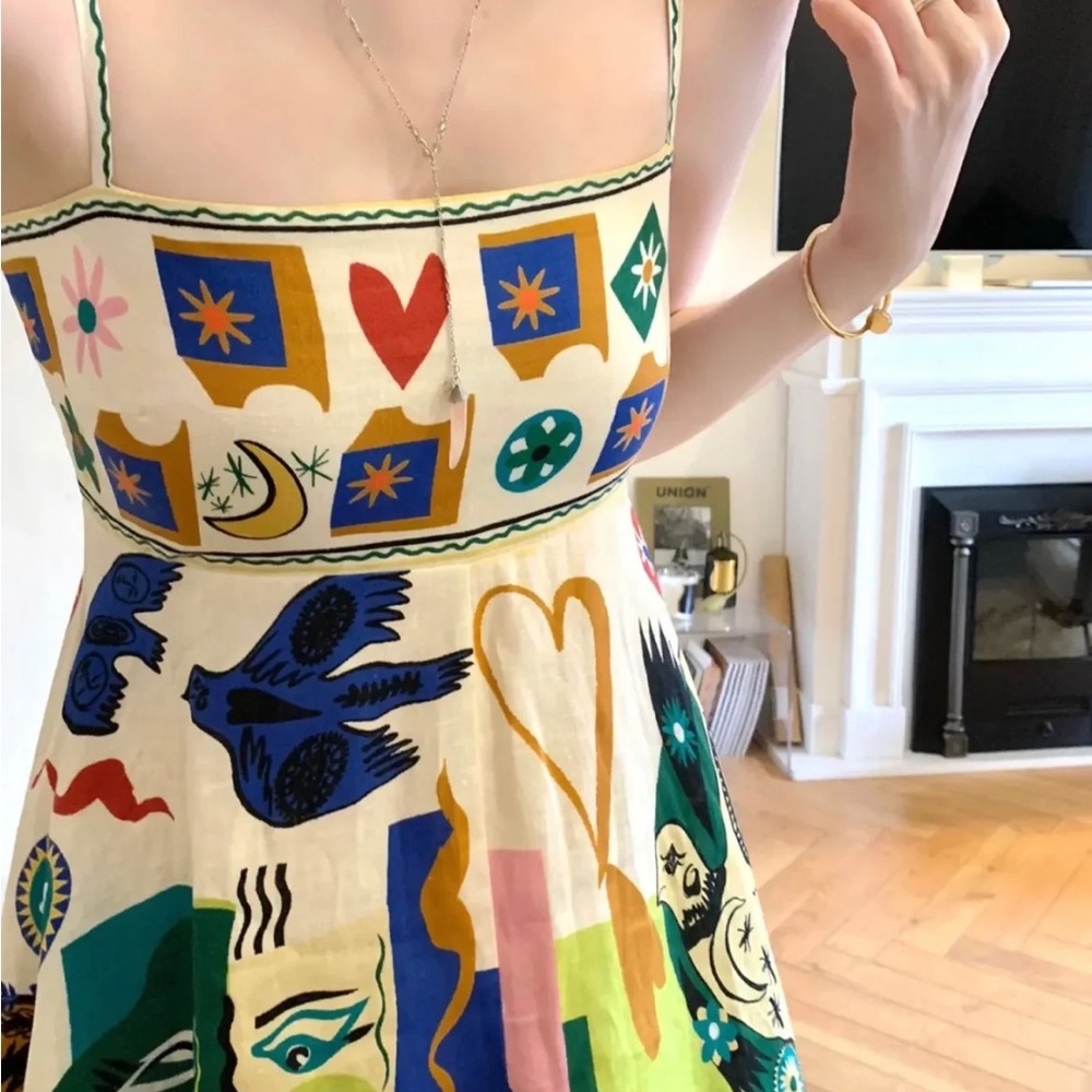 (last 1) 24hr SALE💗Ete Ensoleillé boho french print summer midi dress resort - Picture 5 of 9